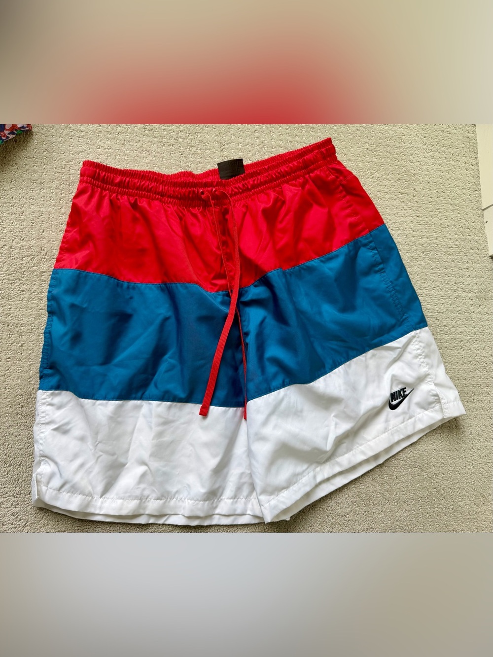 Nike Red, Teal & White Colorblock Swim Shorts